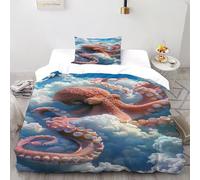 Octopus Clouds Bedding Set 3D Design Animal Themes Marine Animals Duvet Cover Set Chic Breathable Comforter Cover for Boys&Girls with Pillowcase Single（135x200cm）
