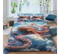 Octopus Clouds Bedding Set 3D Design Animal Themes Marine Animals Duvet Cover Set Chic Breathable Quilt Cover 3 Pieces Universal for All Seasons Pillowcase King（220x240cm）