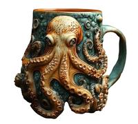Octopus Coffee Mug with 3D Kraken Design, Unique Ceramic Tankard for Men, Viking Pirate Style Beer Cup for Bar Home Decor, Medieval Themed Octopus Mug Gift, Resin Drinkware for Tea, Ale, Coffee (C)