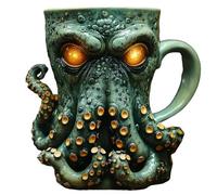 Octopus Coffee Mug with 3D Kraken Design, Unique Ceramic Tankard for Men, Viking Pirate Style Beer Cup for Bar Home Decor, Medieval Themed Octopus Mug Gift, Resin Drinkware for Tea, Ale, Coffee (B)