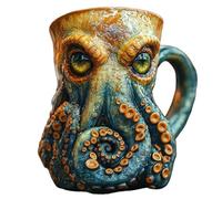 Octopus Coffee Mug with 3D Kraken Design, Unique Ceramic Tankard for Men, Viking Pirate Style Beer Cup for Bar Home Decor, Medieval Themed Octopus Mug Gift, Resin Drinkware for Tea, Ale, Coffee (A)