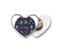 Octopus Colorful Marine Life Pattern Heart Metal Pin Brooch Clip Love