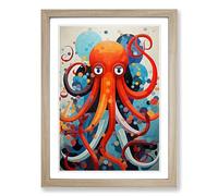 Octopus Constructivism Framed Print | A2 Oak Framed Wall Art | Ready to Hang | Modern Animal Picture | Living Room Bedroom Lounge Office