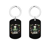 Octopus Cook Cute Metal Tags Rectangular Keychain Stainless Steel Key Rings Dog Label 2" X 1.1"