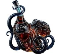 Octopus Crystal Glass Decanter, 3D Artistic Shaped Liquor Bottle with Dark Tentacles, Premium Lead-Free Whiskey Decanter for Rum Wine Spirits, Unique Nautical Bar Decor Collectible Gift for Men Marine