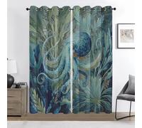 Octopus Curtains, Teal Kraken Tentacles Print Blackout Curtains 72 Inch Drop, Sea Animal Eyelet Thermal Insulated Window Curtains & Drapes for Bedroom, Living Room, 66x72 Inch 2 Panels, Xs-87