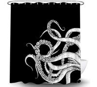 Octopus Decor Shower Curtain for Bathroom, Funny Black and White Sea Monster Kraken Animal Goth Fabric Shower Curtains Set, Unique Novelty Nautical Gothic Restroom Accessories with Hooks 72X72