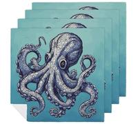 Octopus Design Cloth Napkin 18"X 18" Set of 4 Washable Reusable Polyester Napkin Kitchen Print Dinner Napkins Rustic for Everyday Party Wedding Table Home Holiday Decor