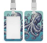 Octopus Design ID Badge Holder Durable ABS Plastic Card Case Protector with Lanyard, Push-Pull Slot, Stylish Lanyard ID Card Holders for Office Corporate Use