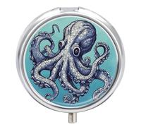 Octopus Design Pill Box with 3 Compartments Medicine Pill Case Portable Round Vitamin Holder Metal Medicine Organizer Decorative