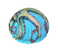 Octopus Design Print Shower Cap - Double Layer Breathable, Adjustable Elastic Strap, Durable Hotel Travel Essentials