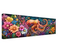 Octopus Diamond Art, Diamond Painting Flowers, 5D Round Full Drill Crystal Art Kits for Beginner, DIY Rhinestone Embroidery Mosaic Kits for Adults for Home Wall Room Decor, Large Canvas 210x70cm F1-32