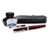 Octopus Diplomat Excellence A2 Magma Red Fountain Pen Set with Leather Pen Case, Writing Ink and Converter, Fountain Pen with Stainless Steel Nib Size M