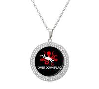 Octopus Dive Flag Scuba Diving Women's Diamond Necklace Shiny Rhinestones Pendant Jewel Necklaces Romantic Trendy
