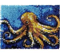 Octopus DIY Latch Hook Rug Kits for Adults Tapestry Pre-Printed Patterns Carpet Needlework Crochet Yarns Latch Hooking Mat for Home Decor 52x38cm(g216)