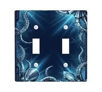 Octopus Double Light Switch Cover Plate, Futuristic Winter Ice Crystal Mechanical Winter Blue Plastic Standard Size Wall Switch Plates Accents for Home Living Room Bedroom Bathroom Decor