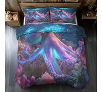 Octopus Duvet Cover Sets, Underwater Sea Animal Emperor Size Bedding Sets, Soft Reversible Microfiber Quilt Cover & 2 Pillowcases, Zipper Closure, Bedroom Decor BhT20