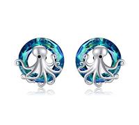 Octopus Earrings S925 Sterling Silver Octopus Crystal Stud Earrings Ocean Animal Earrings Jewelry For Teen Girls Women