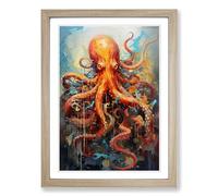 Octopus Expressionism Framed Print | A2 Oak Framed Wall Art | Ready to Hang | Eclectic Animal Picture | Living Room Bedroom Lounge Office