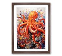 Octopus Expressionism No.2 Framed Print | A2 Walnut Framed Wall Art | Ready to Hang | Eclectic Animal Picture | Living Room Bedroom Lounge Office