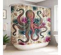 Octopus Extra Wide Shower Curtain, Marine Artistic Coral Anemone Summer Teal Polyester Waterproof Decorative Bathroom Curtain Decor for Bathroom Guest Room 108x72 Inch