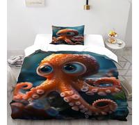 Octopus Eyes Bedding Set 3D Digital Printing Animal Theme Marine Animals Duvet Cover Set Microfiber Comforter Cover Universal for All Seasons Pillowcase Single（135x200cm）
