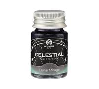 Octopus Fluids Lunar Mirage Glitter Fountain Pen Ink Grey Green 10ml | Glitter particles stay in float for a long time, for long writing without clogging and easy cleaning of the fountain pen