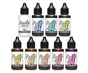 Octopus Fluids Resin Ink Set Light, Alcohol Ink for Epoxy & UV Resin, 9x 30 ml, White Ink Included