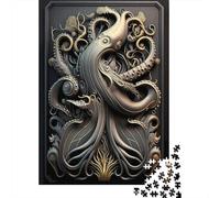 Octopus Golden Art Deco 1000-Piece Puzzle for Adults, 70x50cm/1000pcs; A Relaxed Project for Colder Days; White Card Pieces with Reduced Dust