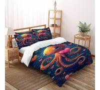 Octopus Hearts Bedding Set 3D Design Animal Theme Marine Animals Duvet Cover Set Microfiber Quilt Cover Suitable for Family,couple,children Pillowcase Super King（260x220cm）