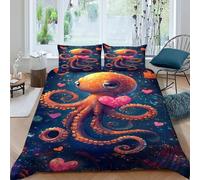 Octopus Hearts Bedding Sets for Boys Kids Duvet Cover,3D Animal Theme Marine Animals Comforter Cover Bed Set Ultra Soft Room Decor King（220x240cm）