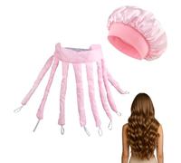 Octopus Heatless Curler, Includes Nightcap Set,Octopus Design No Heat Short Curler Soft Sleeping Overnight Silk Ribbon Rollers Lazy DIY Styling Tools,Pink