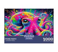 Octopus Impossible Hard Challenging 1000 Pc Jigsaw Puzzle - Graffiti Octopus Paint Splatter Colorful Dynamic Recycled Paper for Home Wall Decor38x26cm/1000pcs