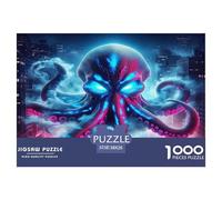 Octopus Impossible Hard Difficult 1000 Pieces Adult Jigsaws - Neon Octopus in Cosmic Space Educational Game Decompression for Gifts38x26cm/1000pcs