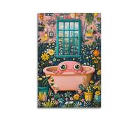 Octopus in A Bathtub Wall Art Hanging Paintings Funky Eclectic Luxury Bathroom Decor Unique Quirky Coastal Sea Life Animal Artwork Print Poster 08x12inch(20x30cm)