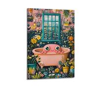 Octopus in A Bathtub Wall Art Hanging Paintings Funky Eclectic Luxury Bathroom Decor Unique Quirky Coastal Sea Life Animal Artwork Print Poster 16x24inch(40x60cm)