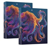 Octopus in Navy Blue Sea 3 Ring Binders 1.5 Inch Clear View Three Ring Binders Versatile Binder Fits 200 Sheets 2 Pack