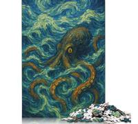 Octopus in Swirling Ocean Painting Puzzle Fun Premium Cardboard Jigsaw Puzzle for Boy Or Girl 500pcs (52x38cm)