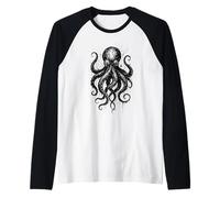 Octopus Ink Art Grunge Aesthetic Ocean Nautical Sea Creature Raglan Baseball Tee