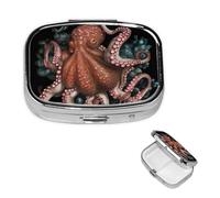 Octopus Intertwined Square Metal Pill Box 2 Compartment Cute Travel Pill Organizer Case Portable Medicine Vitamin Organizer Pill Case for Women Men Travel Unique Gift