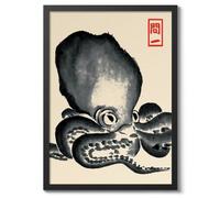 Octopus, Japanese Wall Art, Woodblock Poster (A1 Black)