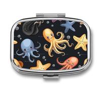 Octopus Jellyfish Pill Case Box with 2 Compartment Medicine Vitamin Organizer for Purse Pocket 5.5x4cm