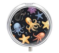 Octopus Jellyfish Pill Case Box with 3 Compartment Medicine Vitamin Organizer for Purse Pocket 5x5cm