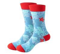 Octopus, Jellyfish, Starfish Novelty Socks Sealife Design - Blue Red Cotton Blend Gift Mens Womans UK Size 5-11 - 1 Pair