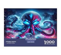 Octopus Jigsaw Puzzle 1000 Piece -Alien Octopus Neon Cosmic Eerie Puzzles for Adults Gifts Recycled Paper Educational Game Decompression70x50cm/1000pcs