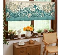Octopus Kitchen Curtains, Nautical Coastal Lighthouse Coral Summer Teal Window Valance for Small Rv Sink Area Narrow Window 18x52 Inch