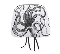 Octopus Kraken with Seamless Tentacles on White 2PCs Universal Car Seat Headrest Protector Covers, Soft Car Headrest Cover Interior Accessories Decoration Fit Most Cars Vehicles