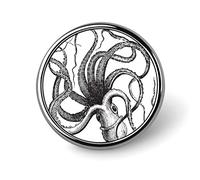 Octopus Kraken with Seamless Tentacles on White Round Brooch Pin, Unisex Smooth Surface Lapel Tie Pin, Lightweight Badge Jewelry Crafts Decor for Costume Accessory Men Women