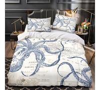 Octopus_map_art Comforter Cover 3D Design Printed Extra Soft 3 Piece Bedding Set Zipper Duvet Cover Hotel Quality Breathable for Kids Teens Adults Women Youth Teenagers Single（135x200cm）