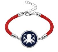 Octopus Marine Life Black White Pattern Lucky Red String Bracelet Rope Bracelet Handmade